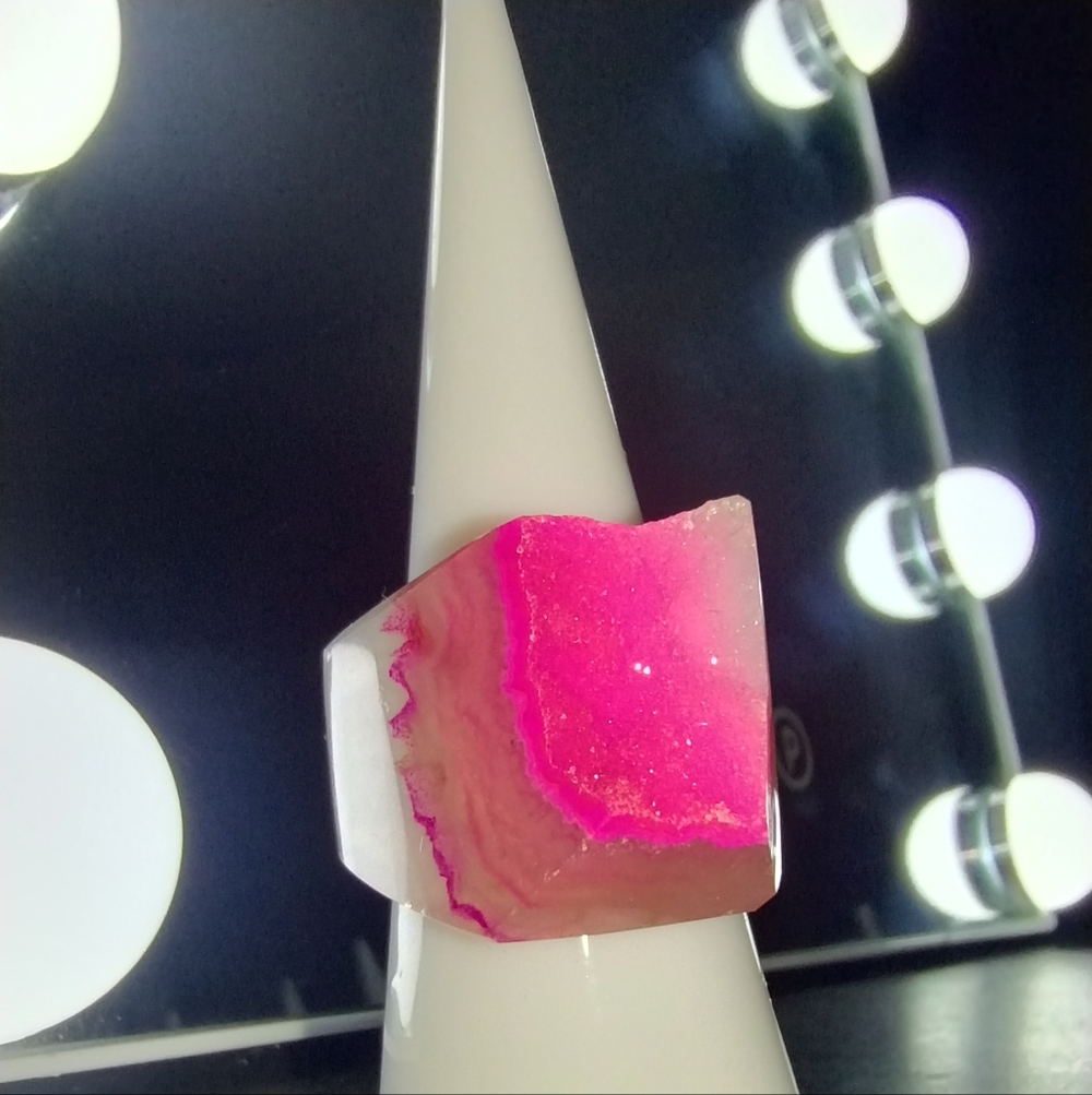 Pink Quartz and Translucent Agate One Of A Kind Brazilian Crystal Ring (6.5 US)